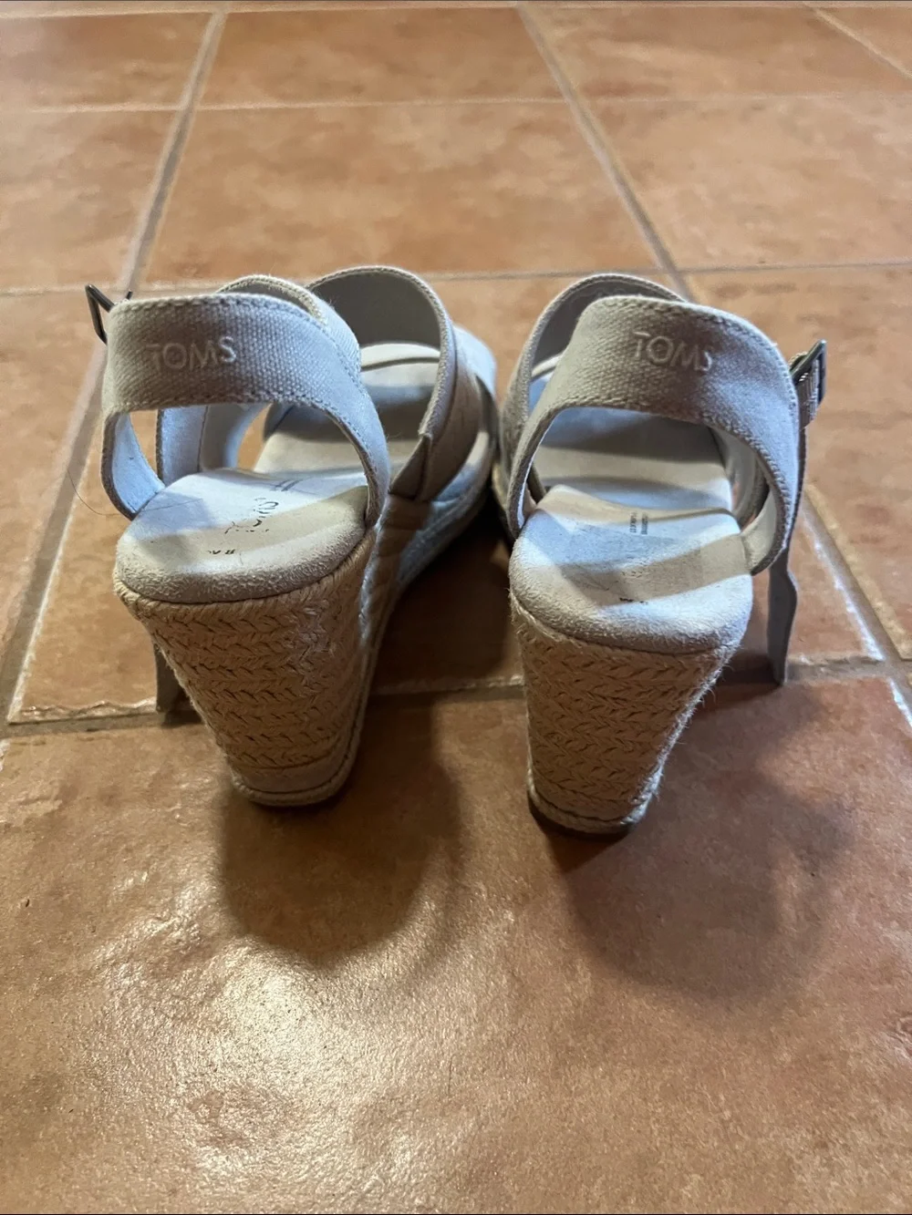 Toms Beige Braided Canvas Wedge Sandals